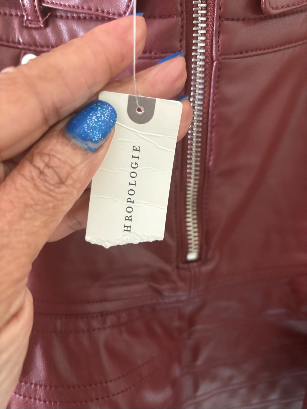 Pilcro Burgundy Faux Leather Flared Mini Skirt - Picture 3 of 11